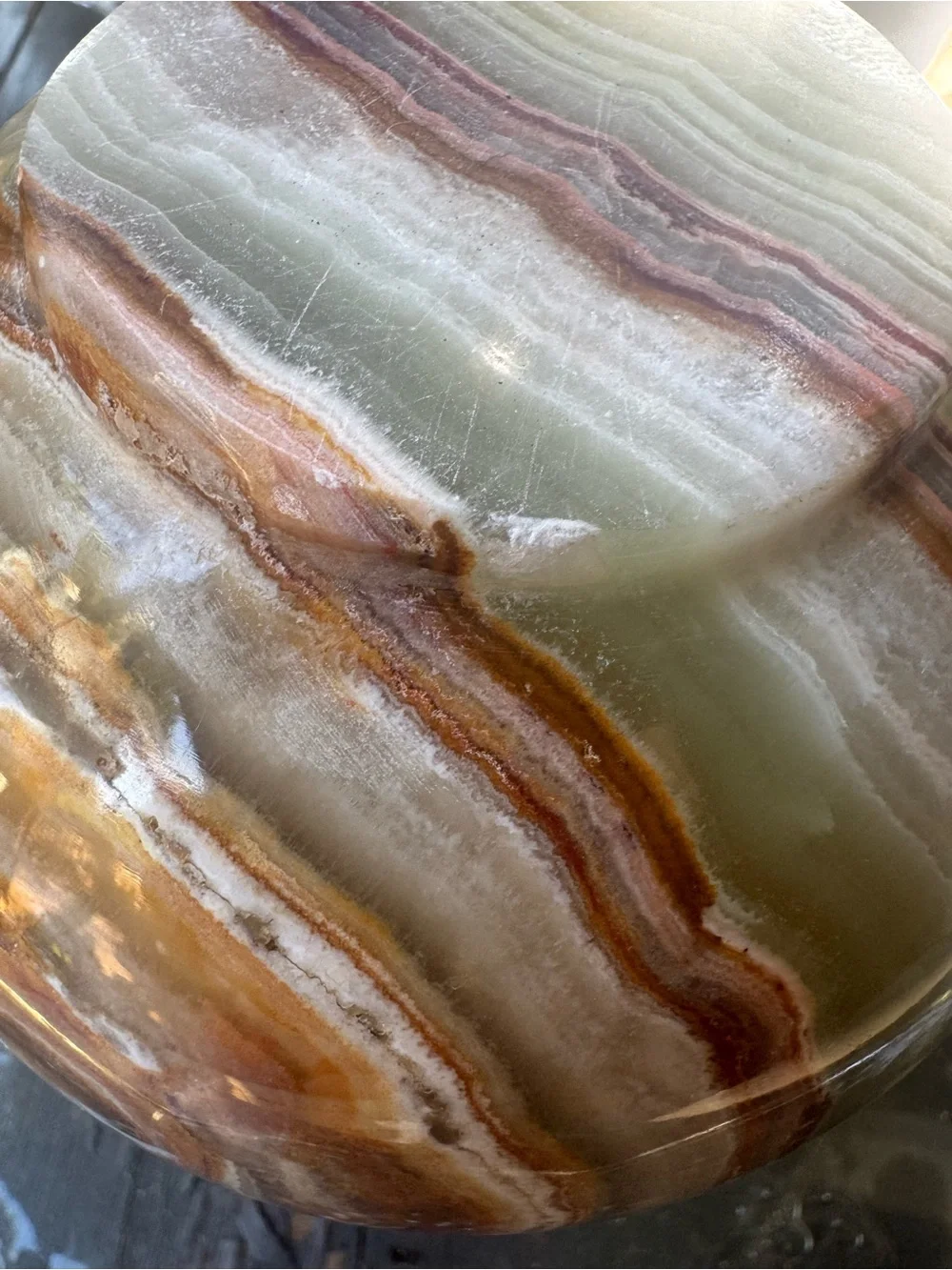 Vintage Polychrome Onyx Stone Vase in Pink, Brown & Green